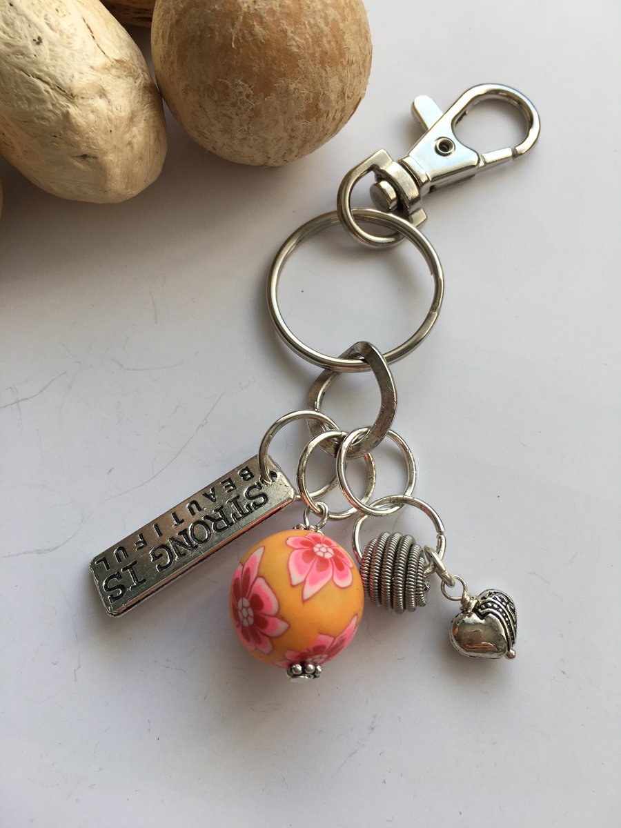 Bead and charm keyring with strong lobster clasp