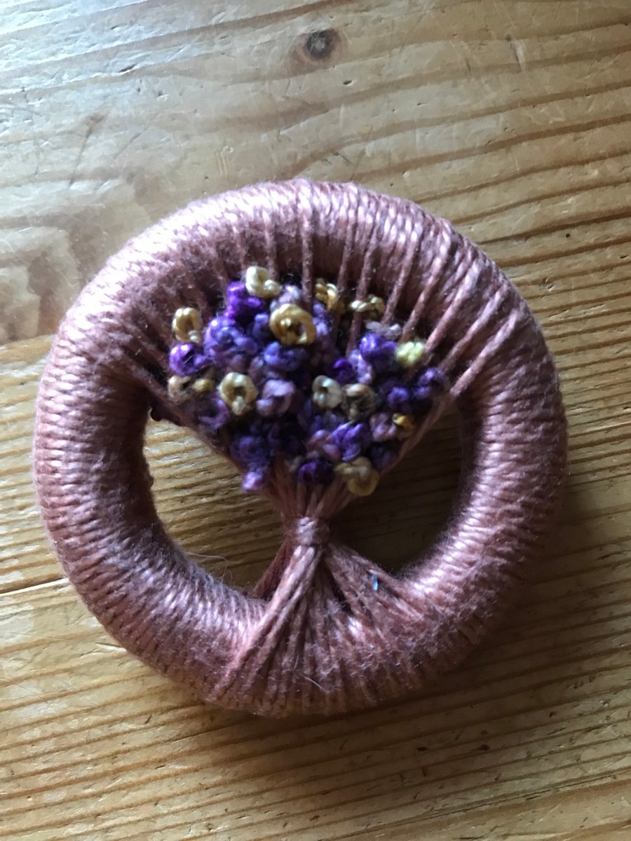 Vintage Style Dorset Button Posy Brooch, Pinky Brown  with Mauve and Ochre