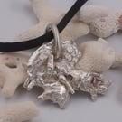 Abstract Coral Textured Pendant Necklace on 16inch Black Silk Cord