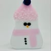 Snowman Hand fused Glass Tea Light holder. (With tea light)