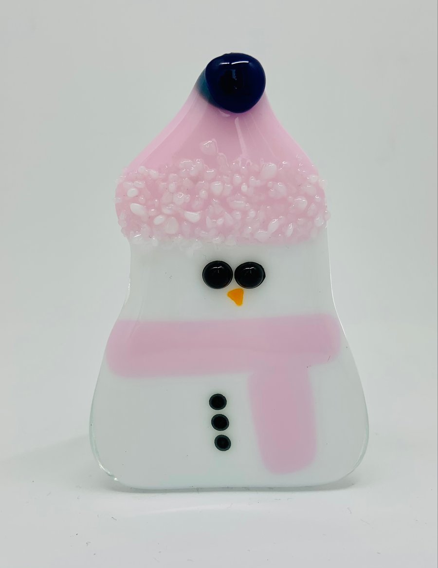Snowman Hand fused Glass Tea Light holder. (With tea light)