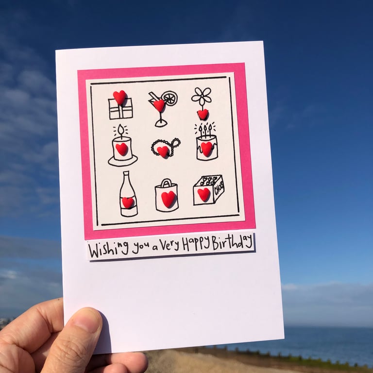 Birthday Treats with Hearts Wishing you a very Happy Birthday Card