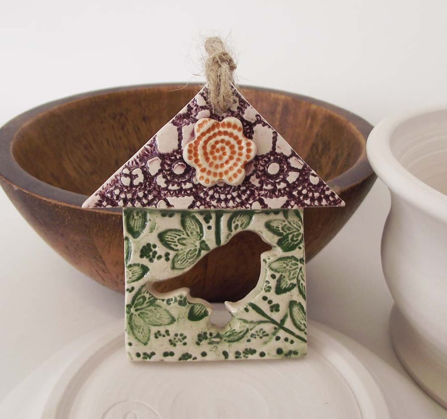 Small Ceramic bird house decoration 