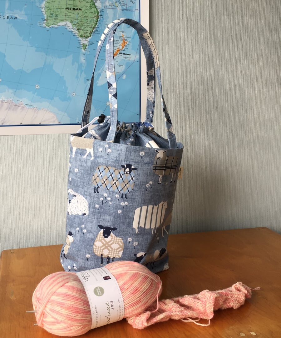 Blue Sheep Knitting Bag, Blue Sheep Crotchet Bag, Craft Bag