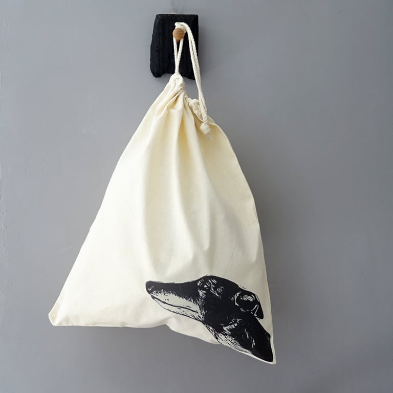 Sighthound Drawstring Bag - Re-Usable Cotton Bag, laundry, gym bag, greyhound 