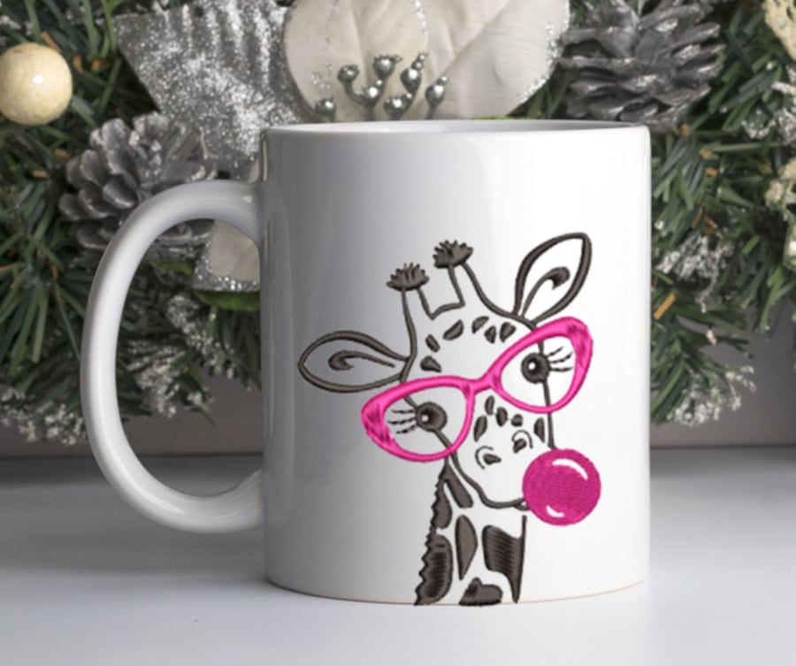 Personalised coffee cupmug fun Giraffe in glasses print - Humorous Gift Idea