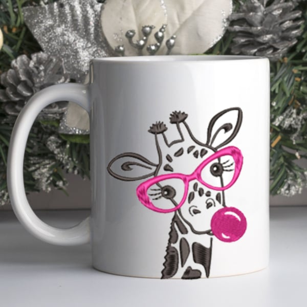 Personalised coffee cupmug fun Giraffe in glasses print - Humorous Gift Idea