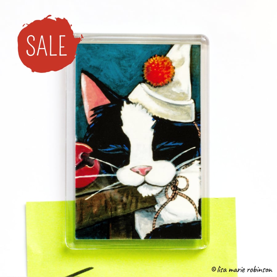 SALE - Sleepy Cat Clown Fridge Magnet 3 x 2 inch