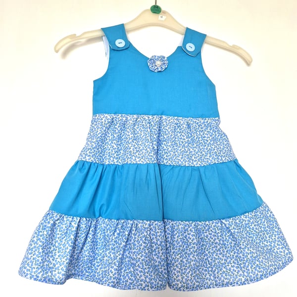 Blue and white cottons and cotton mix tiered sundress - size 1 to 2 years