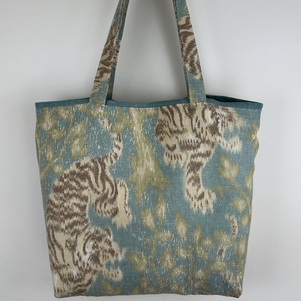 Linen Tiger Tote Bag, Sea Green Shopper