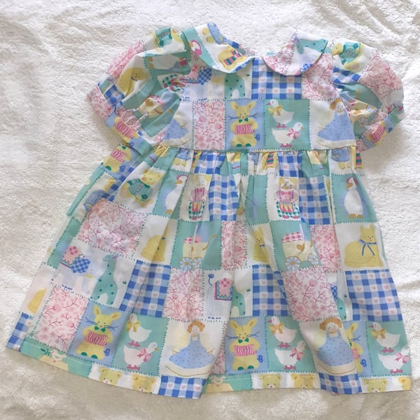 Bunnies , dolls and ducks cotton summer dress 1yr 