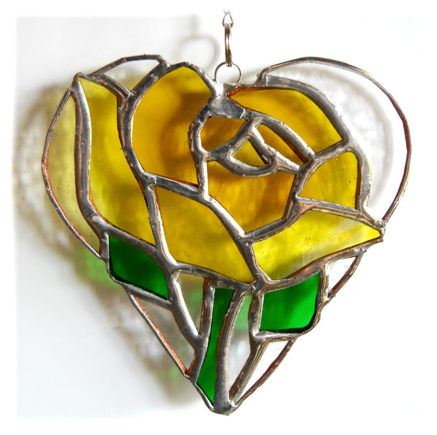 Yellow Rose Heart Suncatcher Stained Glass 026