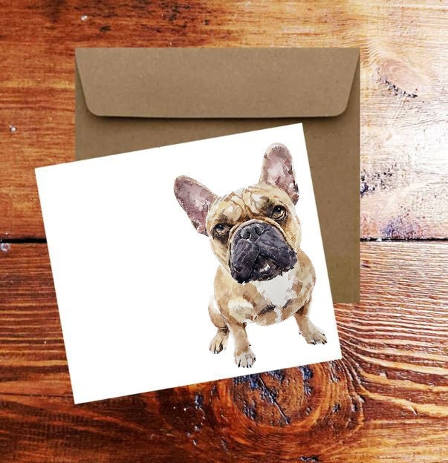 Fawn French Bulldog Greeting Card.French Bulldog card, French Bulldog Greeting c