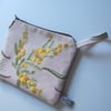 Vintage embroidery purse or cosmetics bag with Mimosa flowers design.