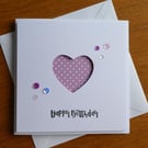Birthday Card - Dusky Pink and White Polka Dot Heart Aperture