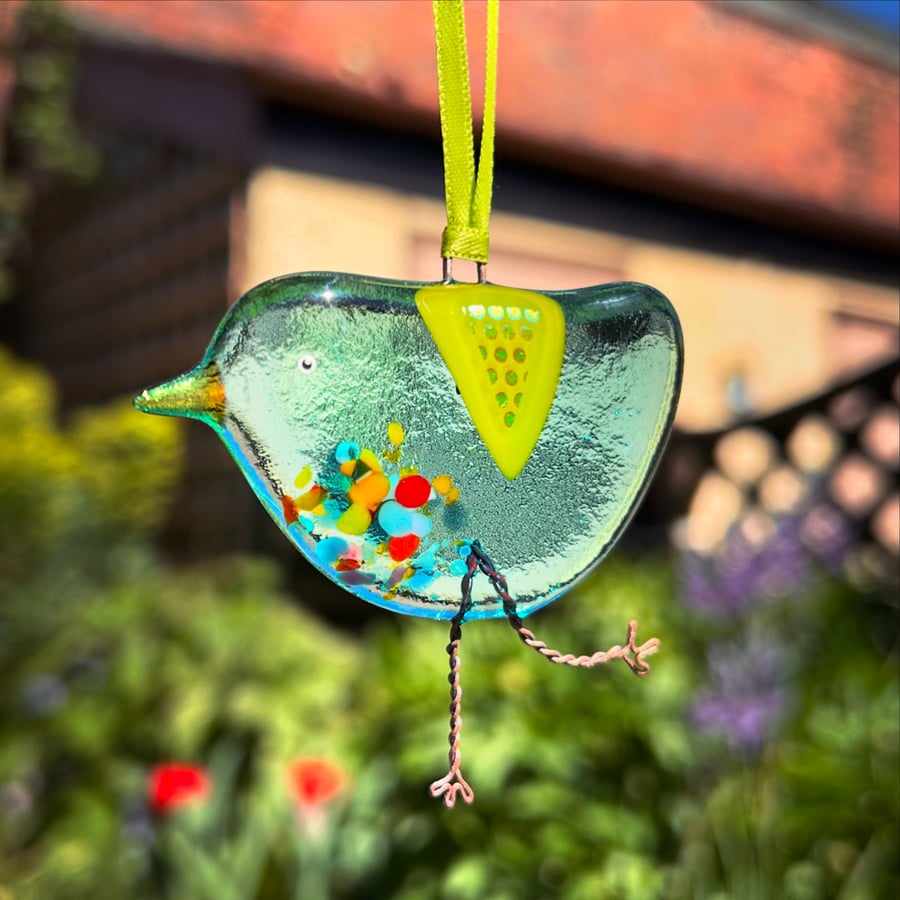 BABY Fused Glass Aquamarine Bird