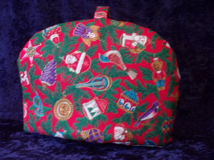 Christmas Tea Cosy for a 2 Cup Teapot with Colourful Christmas Baubles