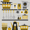 186 - Retro Kitchen Coffee Pot, Cups, Pots & Pans - Dark - Cross Stitch Pattern