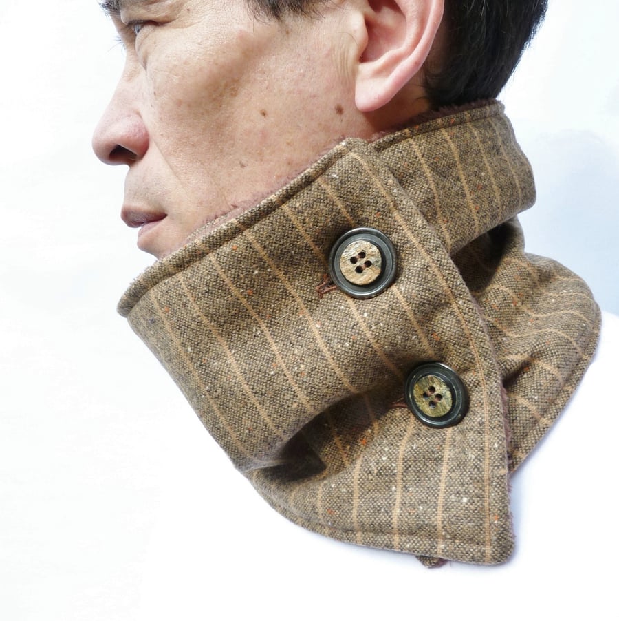Men's Neckwarmer - Brown Pinstripe Wool Tweed