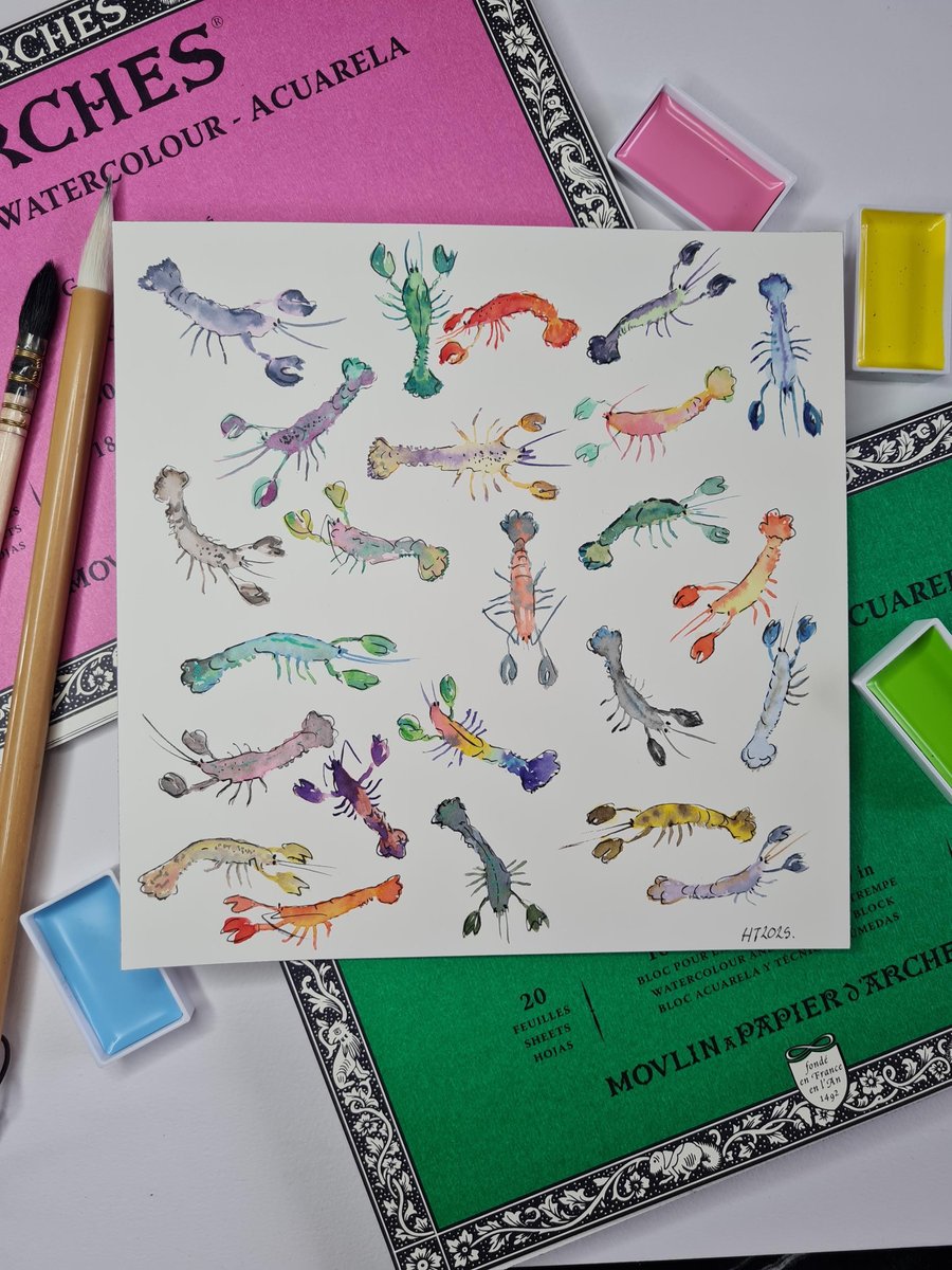 Original hand painted watercolour lobster art