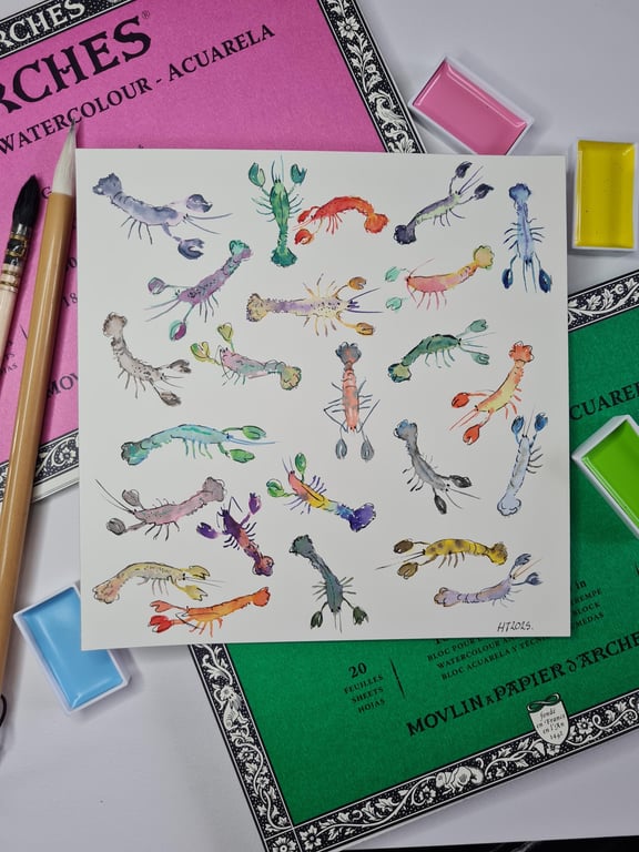 Original hand painted watercolour lobster art