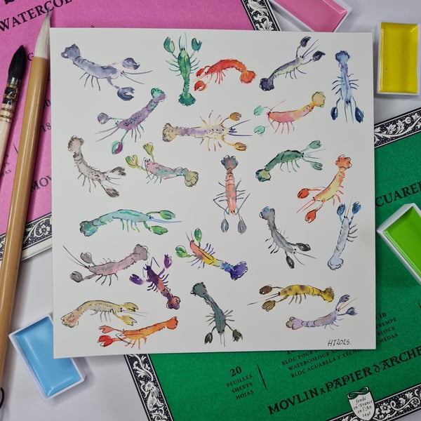 Original hand painted watercolour lobster art