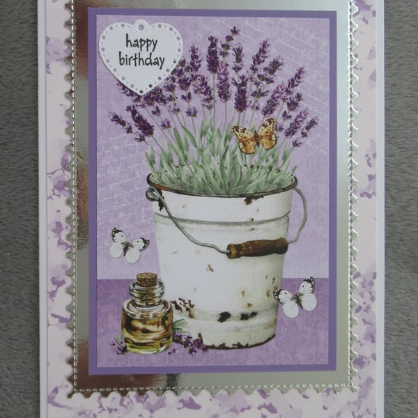 Lavender filled Bucket - A5 Birthday Card