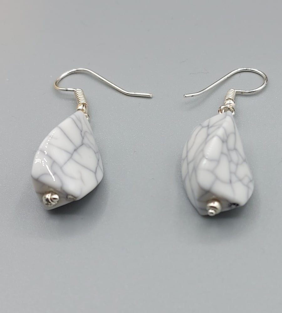 White Howlite  Dangle Earrings, beaded earrings