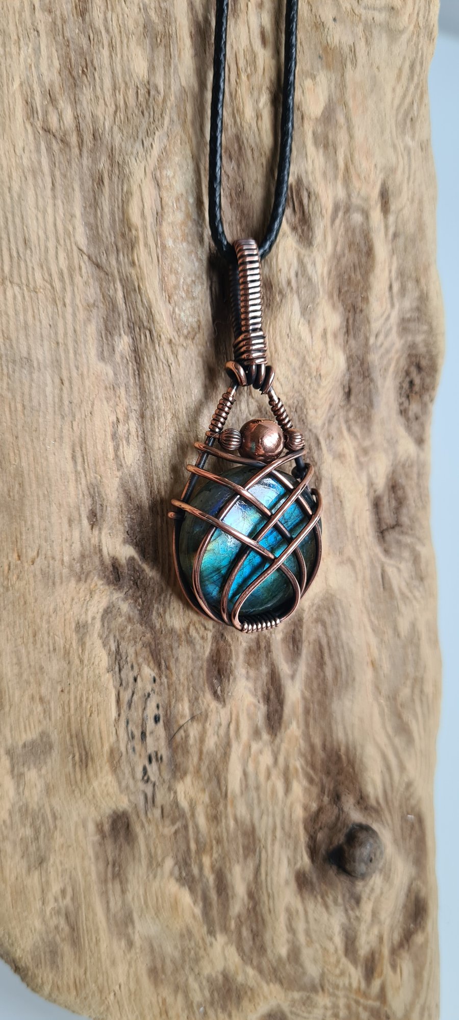 Natural Blue Labradorite & Copper Pendant Necklace Gift Crystal Jewellery 