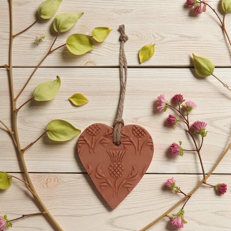 Scottish Thistle Heart Terracotta Hanging Aromatherapy Diffuser