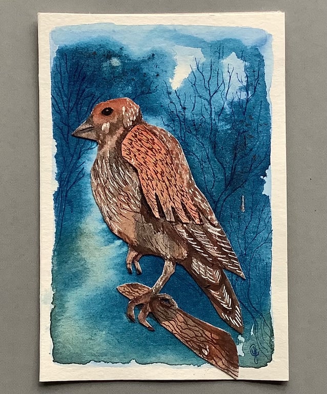 Bird greetings card hand made collage