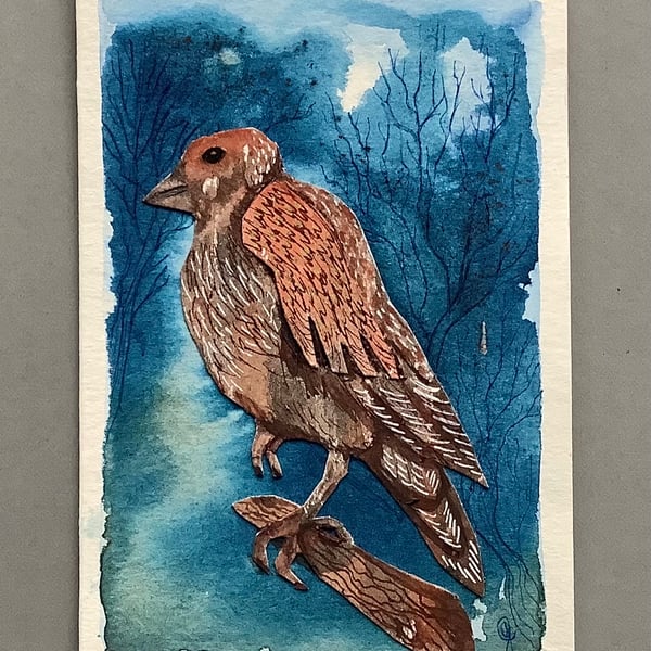 Bird greetings card hand made collage