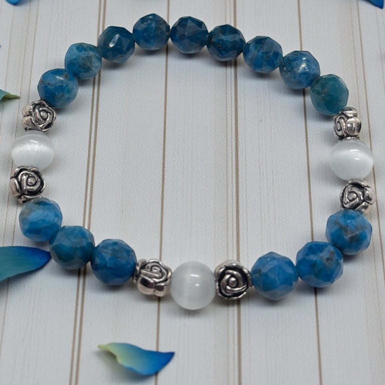 Apatite Gemstone Stretch Bracelet, one of a kind,