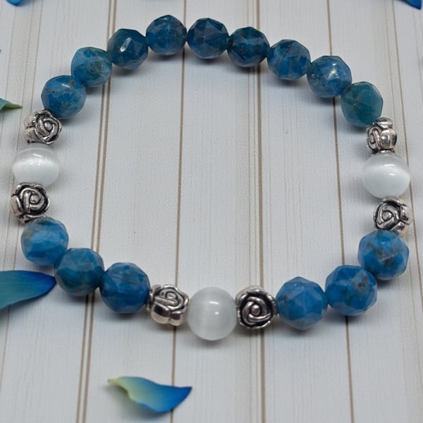 Apatite Gemstone Stretch Bracelet, one of a kind,