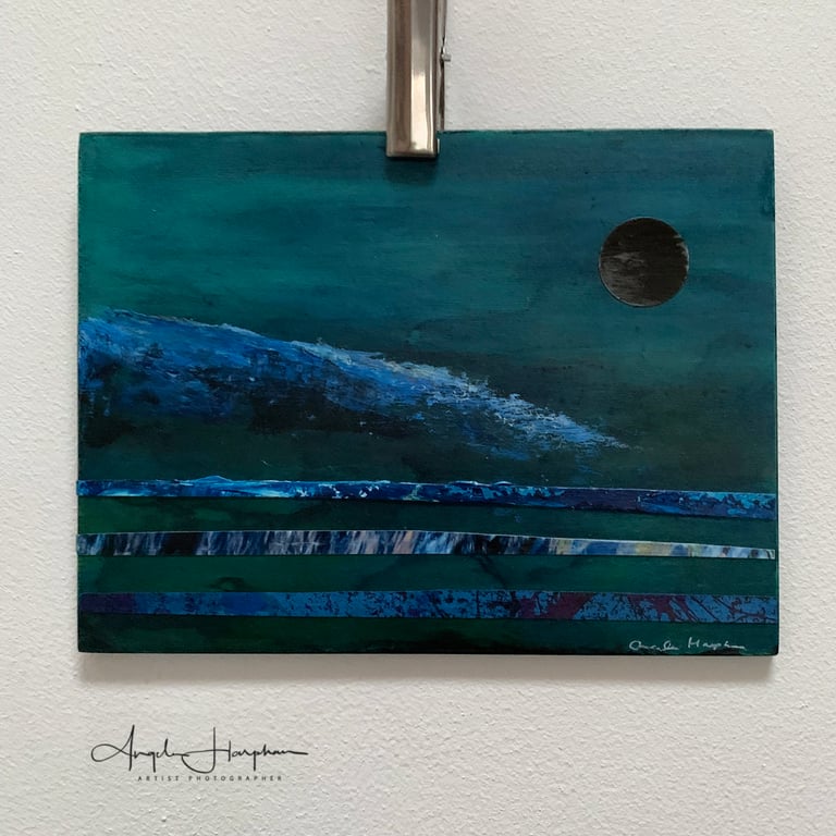 Mixed Media Painting on Wood Panel - Acrylic with Collaged Photos and Prints.