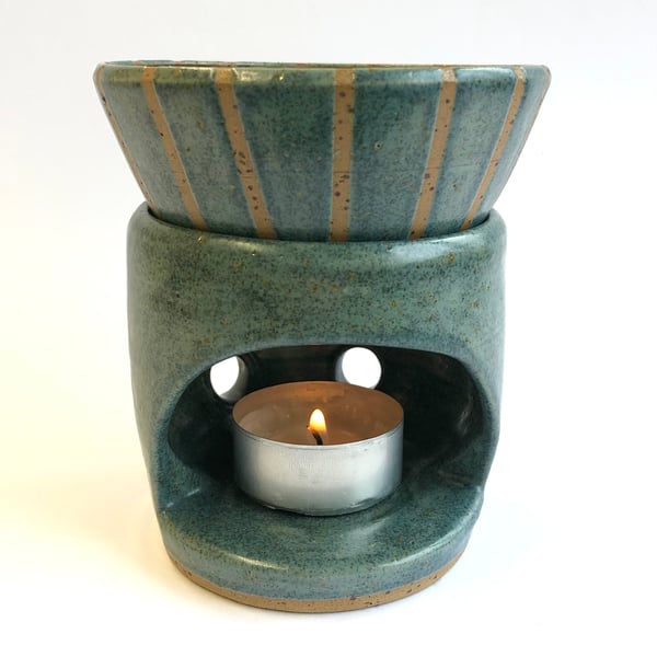 SEA BLUE CERAMIC OIL BURNER AND BOWL