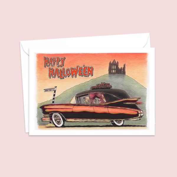 Skeleton Art Greeting Card: Spooky Family Outing to Whitby (505)
