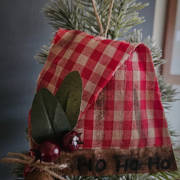 Rustic Santa hat christmas decoration