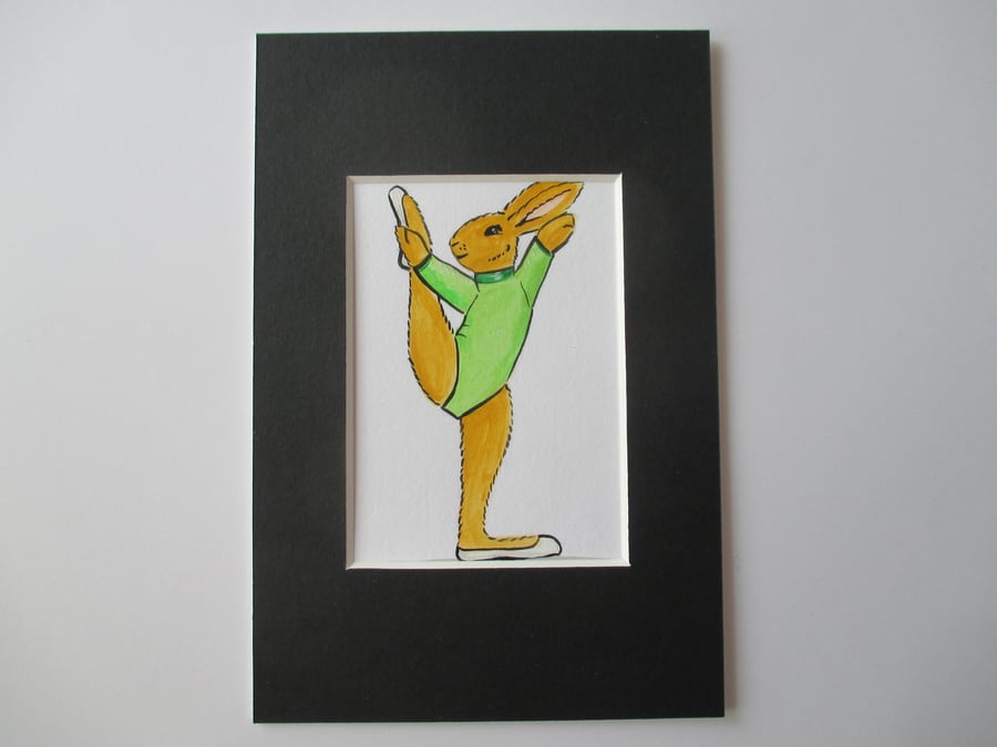ACEO Bunny Rabbit Gymnast Gymnastic Miniature Original Painting Picture