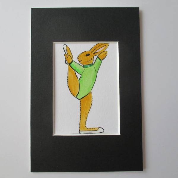 ACEO Bunny Rabbit Gymnast Gymnastic Miniature Original Painting Picture