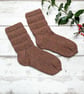Handknit socks women's wool with acrylic, spice brown sofa socks, UK5