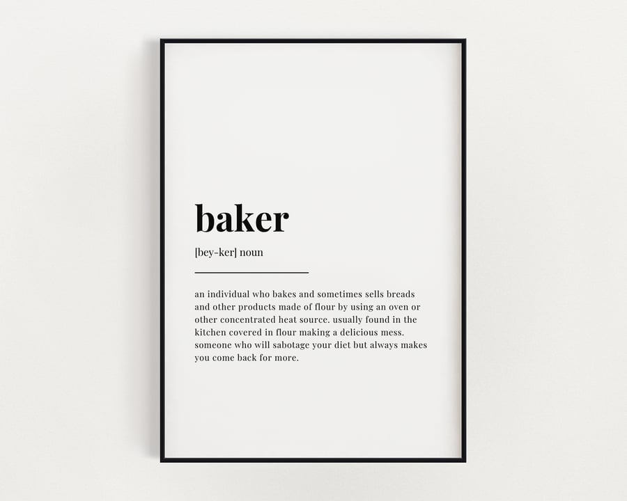 BAKER DEFINITION MEANING, Wall Art Print, Gift For Baker, Quote Wall Art