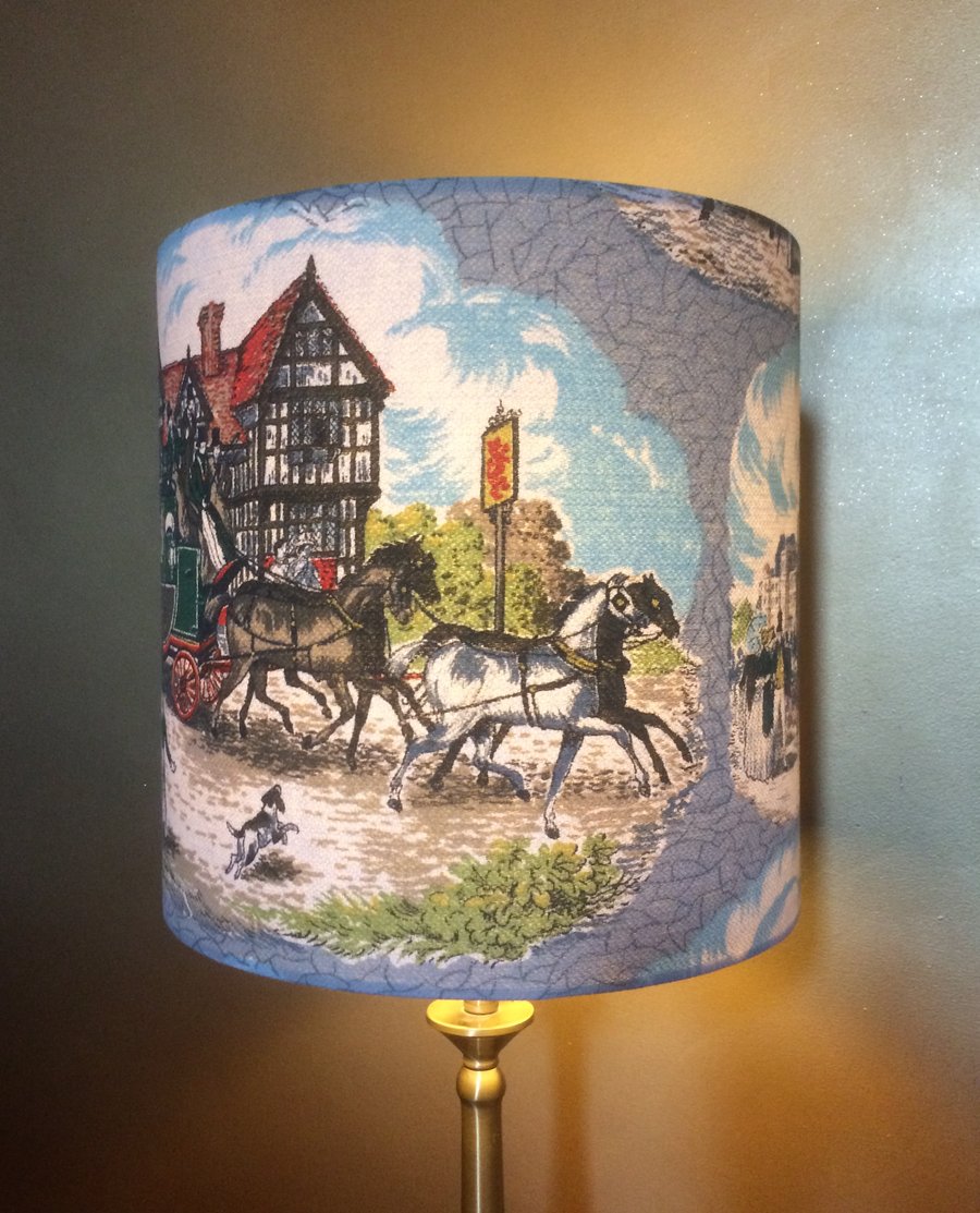 Traditional Coach and Horses Vintage Fabric Lampshade for a Victorian Christmas