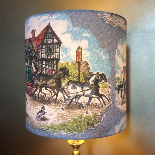 Traditional Coach and Horses Vintage Fabric Lampshade for a Victorian Christmas