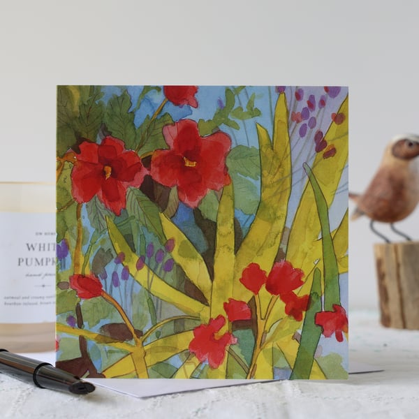 A blank floral greeting card from an original watercolour painting