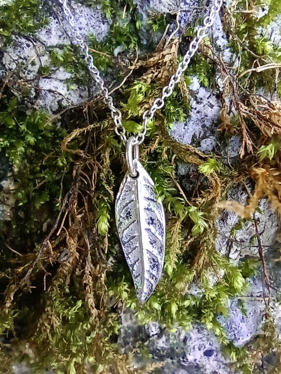 Tiny Silver Leaf Pendant - Recycled Silver Leaf Necklace