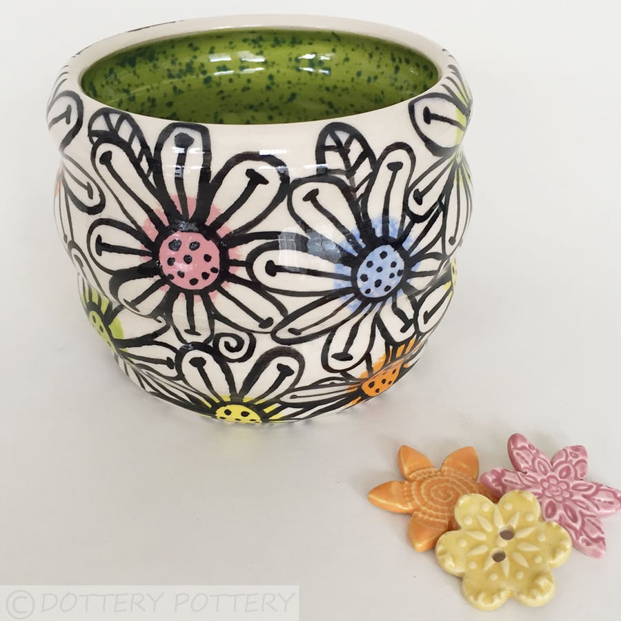 Bright hand thrown pot floral design ceramic pot plant pot flower vase