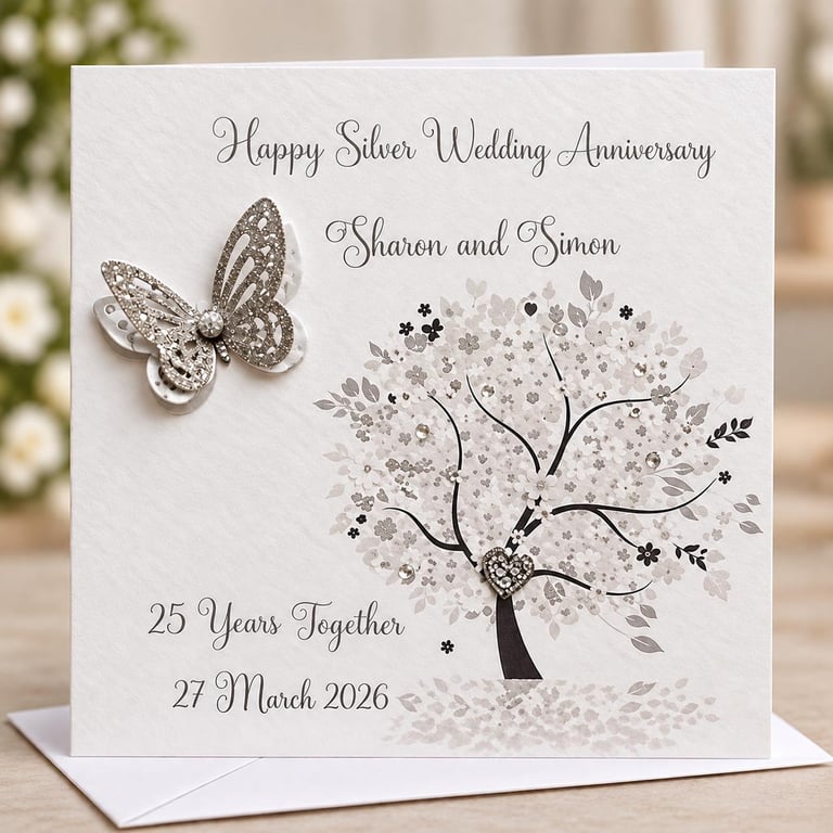 Silver Wedding Anniversary Handmade Card 25th Wedding Anniversary Gift