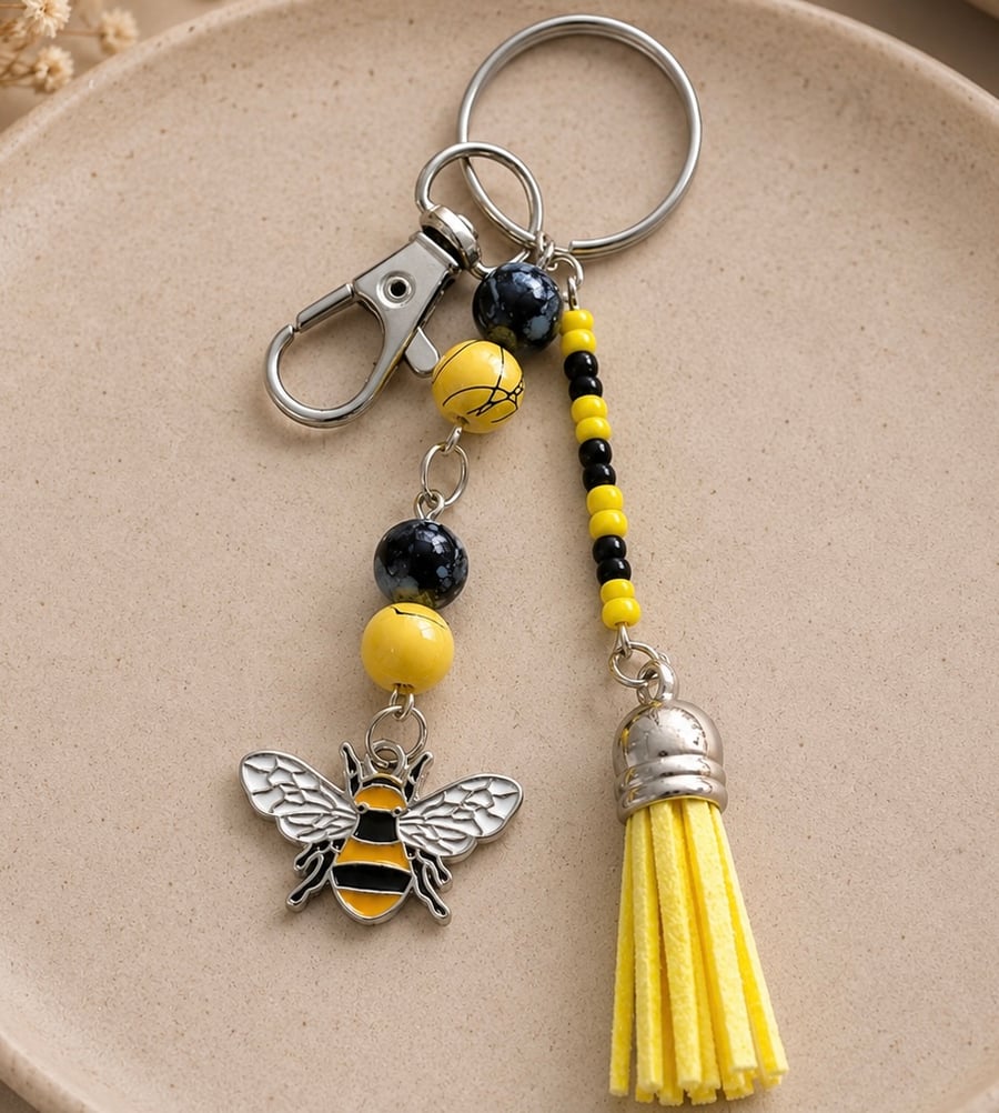 Handmade Bee Bag Charm & Keyring 