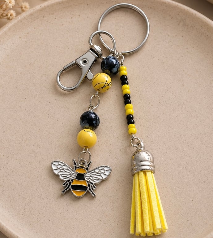 Handmade Bee Bag Charm & Keyring 